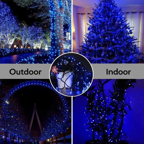 Vista 2 de Cadena de luces de Navidad para interiores – 220 LED de 82 ft, 8 modos de memoria, enchufe de extremo a extremo, impermeable decorativo para Azul