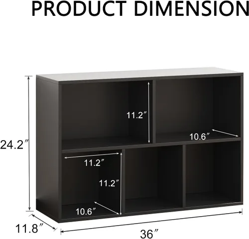 Vista 2 de Organizador de almacenamiento de 5 compartimentos de madera con panel trasero cerrado, estante de cubos negro resistente, organizador