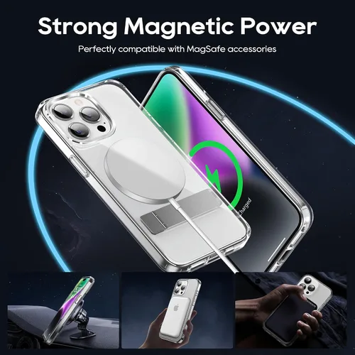 Vista 5 de Funda magnética para iPhone 15 Pro Max con soporte, soporte delgado con protector de pantalla compatible con Magsafe a prueba de golpes