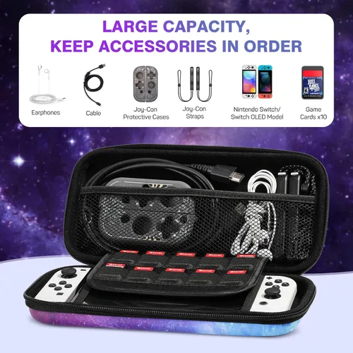 Vista 3 de MoKo Carrying Case for Nintendo Switch OLEDNintendo Switch, Hard Shell Portable Travel Case with 10 Game Card Slots, Gorgeous Starry Sky