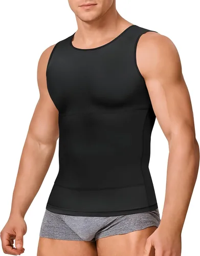 Vista 9 de Gotoly Camiseta de compresión para hombre, chaleco moldeador de cuerpo Beige