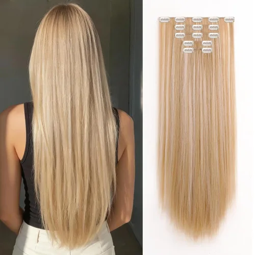 Vista 27 de Extensiones de cabello sintético con clip, color burdeos de 18 pulgadas de largo, invisibles, gruesas, extensiones de cabello lacio con clips, 5
