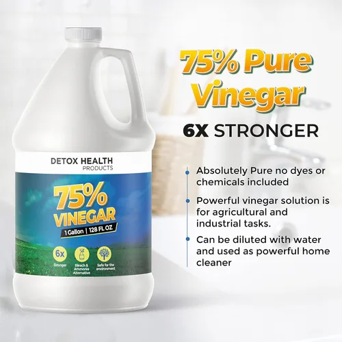 Vista 3 de Detox Health Products - Vinagre 75% puro - Limpiador concentrado 100% natural - diluye a 15 galones - 15 x vinagre de potencia - 2 galones