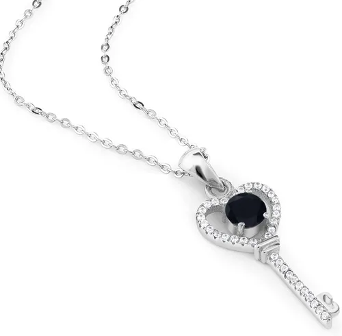 Vista 19 de Gem Stone King Collar con dije de llave de corazón para mujer, plata de ley 925, piedra natal de piedras preciosas, redondo de 0.197 in, con cadena