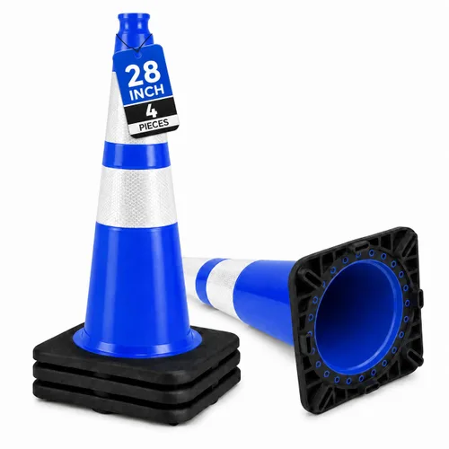 Vista 11 de BESEA Paquete de 4 conos de tráfico azules de 12 pulgadas con collar reflectante de 4 pulgadas, conos de seguridad de PVC resistentes con base