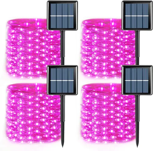 Vista 20 de QITONG - 4 paquetes de luces solares de Navidad blancas, cada una de 33 pies, 100 LED, luces de hadas impermeables para exteriores, 8 modos, luces