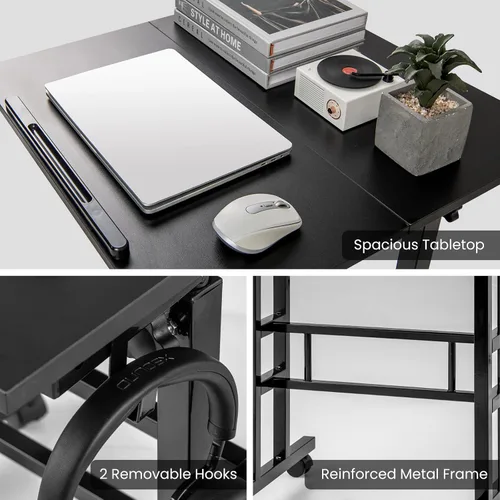 Vista 8 de Tangkula Escritorio de pie móvil, escritorio portátil con ruedas Height-adjustable Standing Table w/Tilting Tabletop, Laptop Workstation w/Hanging