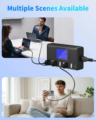 Vista 5 de Estación de carga USB de 60 W, 12 A, 8 puertos, cargador concentrador USB multipuerto, pantalla LCD de tamaño compacto, compatible con iPhone, iPad