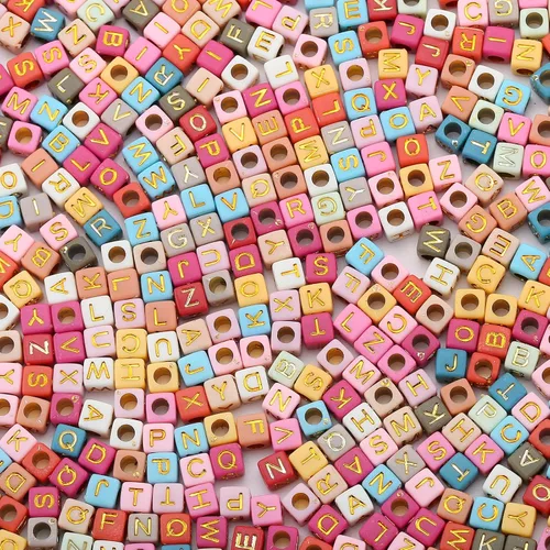 Vista 3 de 1000 cuentas acrílicas de letras pequeñas, cubo, letras acrílicas del alfabeto para hacer joyas, cuentas del alfabeto (colorido/dorado)