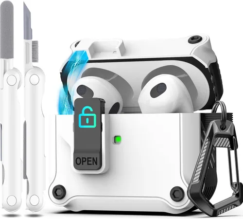 Vista 136 de R-fun Funda de carga compatible con AirPods de 2ª generación 2019, 1ª generación 2016, protección completa contra caídas, tapa desplegable