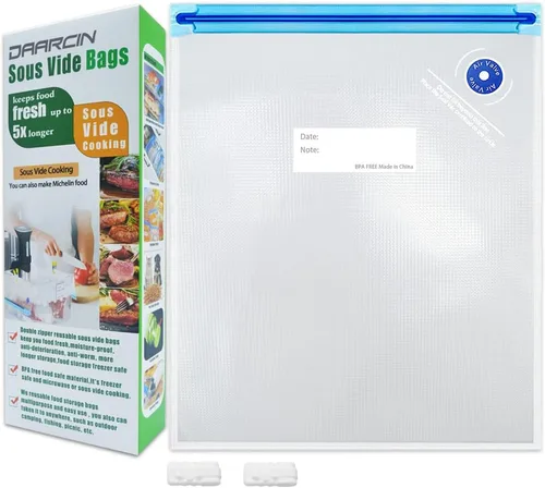 Vista 11 de Sous Vide Bags - 20 bolsas de 8.3 x 8.7 pulgadas/8.3x8.7 in, sin BPA, reutilizables, selladoras al vacío, mantienen los alimentos frescos