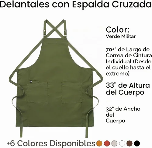 Vista 6 de Delantal con espalda cruzada Parrilla Cocina Jardinería con bolsillos 4251JC Verde militar