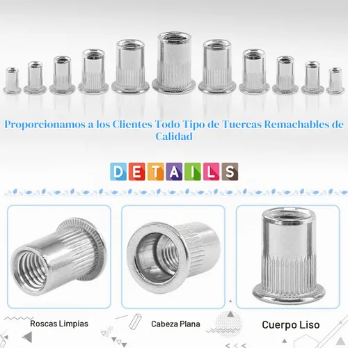 Vista 5 de Glarks - Juego de 180 piezas de acero inoxidable 304, cabeza plana, roscada, remache, inserto, tuerca, kit surtido M3 M4 M5 M6 M8 M10