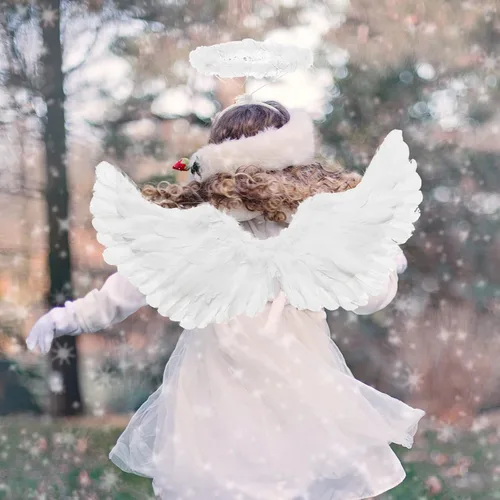 Vista 5 de Yieeonc Angel Wings and Halo Adult Feather Angel Wings Costume for Kids Women Girls Halloween Cosplay Costumes