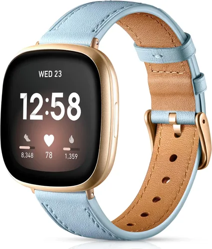 Vista 10 de Maledan Compatible con bandas Fitbit Sense/Fitbit Versa 4 para mujeres y hombres, correa de cuero genuino suave y transpirable, correa delgada