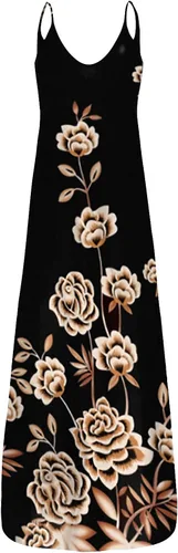 Vista 4 de KANGMOON Vestido de verano de talla grande para mujer, casual, sexy, con tirantes delgados, vestido largo con bolsillos