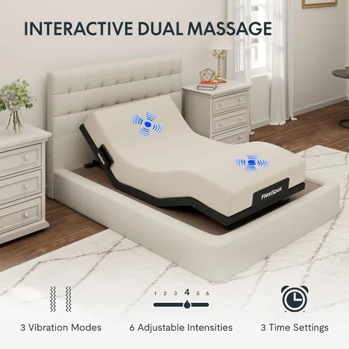 Vista 6 de FLEXISPOT Base de cama ajustable individual XL + colchón de espuma viscoelástica de gel refrescante de 12 pulgadas, masaje, inclinación de cabeza