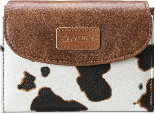 Vista 19 de SENDEFN Cartera pequeña para mujeres de cuero con bloqueo RFID, cartera de muñeca, tarjetero con doble cremallera, monedero, cartera bifold