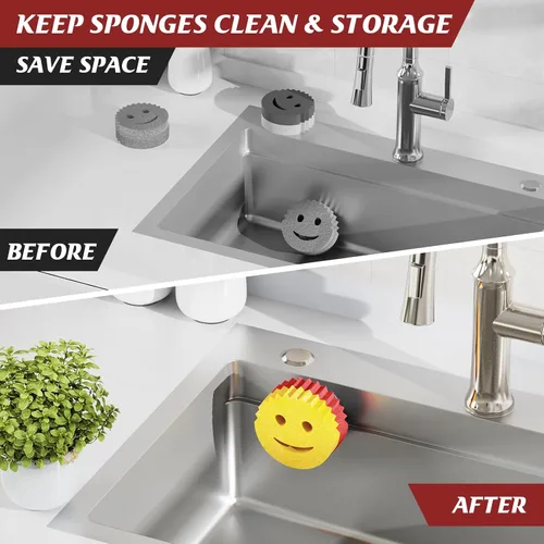 Vista 7 de Kontoyo - Soporte de esponja para fregadero de cocina, organizador de lavabo con instalación de ventosa para cocina/baño, autodrenaje, organizador