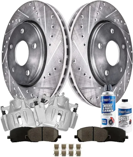 Vista 141 de Detroit Axle - Rotores de freno para Ford 2013-2019 Explorer Taurus Flex Lincoln MKT MKS, rotores de freno de disco ranurados perforados de repuesto
