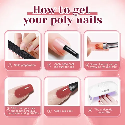 Vista 7 de JEWHITENY Kit de 14 piezas de gel de uñas poli, kit de gel de extensión poli, kit de iniciación con solución deslizante, juego de extensión