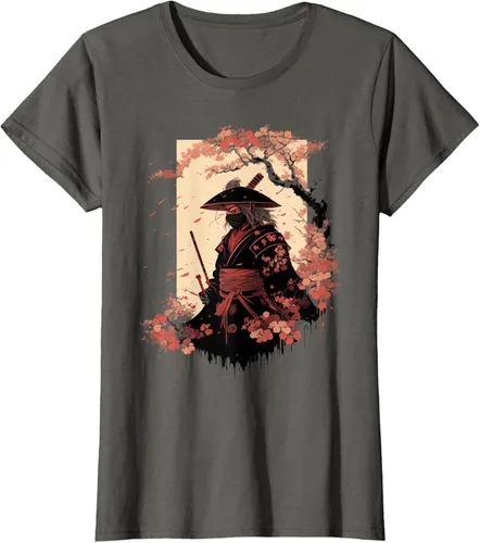 Vista 55 de Camiseta estética vintage samurái de arte japonés samurái retro cereza, Negro