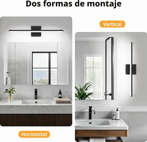 Vista 7 de Lámpara LED para tocador de baño, moderna lámpara de baño sobre el espejo (blanco frío 6000 K), barra de luz de tocador con ángulo ajustable, 24