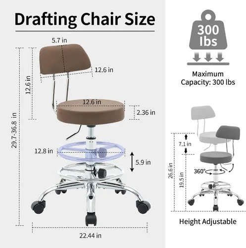 Vista 10 de FIRAVOE Silla de dibujo de oficina (taburete de oficina rodante) (reposapiés de altura ajustable, silla de masaje de 19.5 a 26.6 pulgadas), taburete