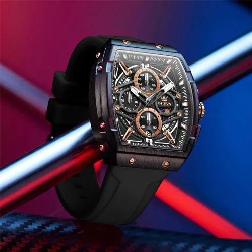 Vista 6 de OLEVS Men Watches Business Dress Chronograph Big Square Quartz Analog Male Watch Silicone Strap Waterproof Date Gift Mens Wrsit Watch Silver