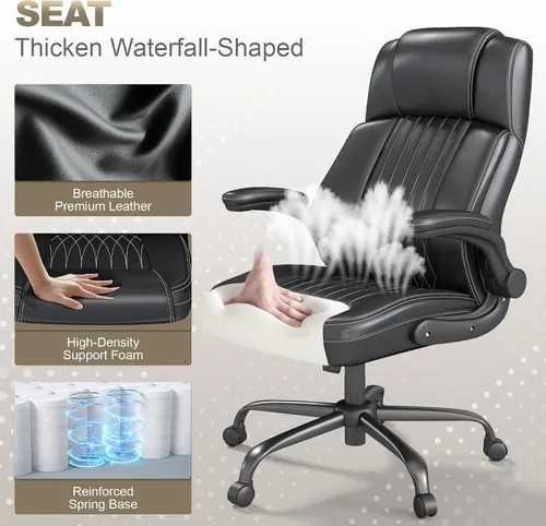 Vista 3 de Ergonomic Executive Office Chair, High Back PU Leather Computer Desk Chair with Flip-Up Armrests, Lumbar Support, Adjustable Height and Rocking