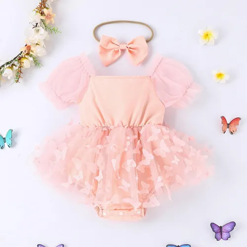 Vista 2 de Newborn Baby Girl 1st Birthday Outfit Floral Lace Tulle Romper Tutu Dress Headband Infant Princess Summer Clothes