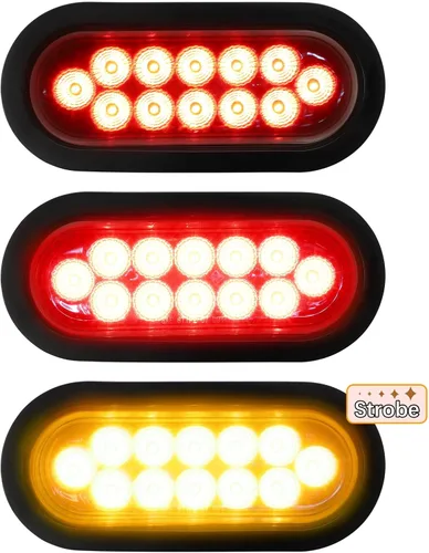 Vista 7 de Partsam Juego de 2 luces traseras ovaladas rojas de 6.7 pulgadas a luces estroboscópicas ámbar, 12 diodos con ojales de goma y coletas de cable de 3