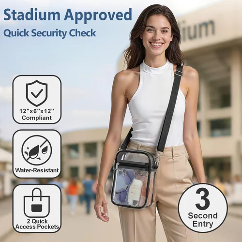 Vista 3 de PACKISM Clear Purse for Stadium Events - Clear Concert Bag for Women Negro