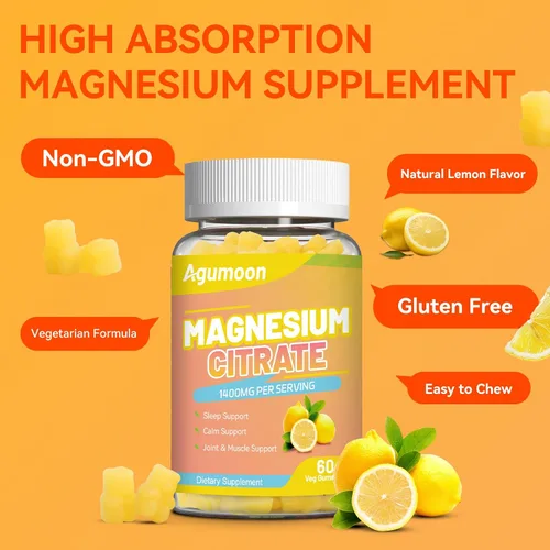 Vista 7 de Gomitas de citrato de magnesio, gomitas de magnesio de alta absorción para adultos, 1400 mg de goma extra fuerte, veganas, sin OMG, 60