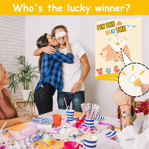 Vista 2 de Juegos de baby shower, recuerdos de fiesta, pin the sticker en el pañal, divertidos juegos de baby shower para adultos, decoraciones de baby shower