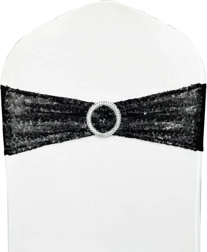 Vista 11 de Bandas para Sillas con Lentejuelas Elásticas Lazos de Spandex Poliéster para Fiestas Hotel Bodas Banquetes Decoración - 6 Piezas Aqua