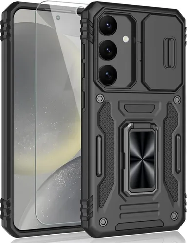 Vista 11 de Funda para Samsung Galaxy S24, a prueba de golpes, con cubierta deslizante para cámara y soporte de anillo giratorio + protector de pantalla