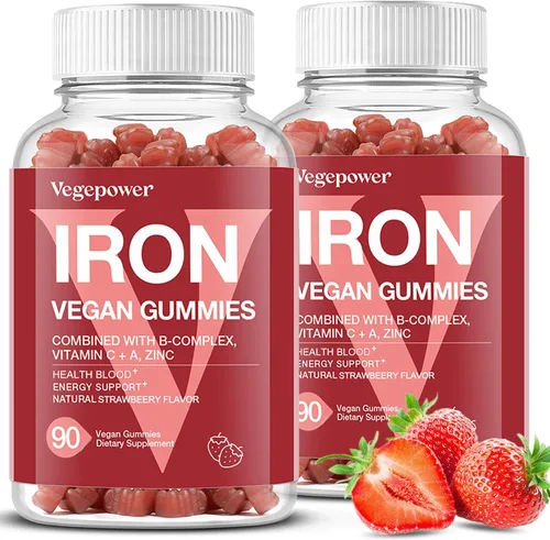 Vista 13 de Suplemento de gomitas de hierro vegano - con vitamina C, A, complejo B, folato, zinc para adultos y niños - Apoyo para la salud de la sangre