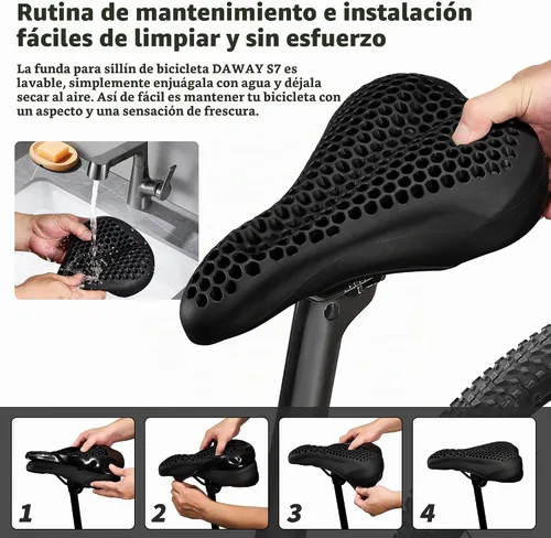 Vista 7 de DAWAY - Funda cómoda para asiento de bicicleta - Cojín acolchado de gel de silicona y espuma viscoelástica para asiento de bicicleta para hombres
