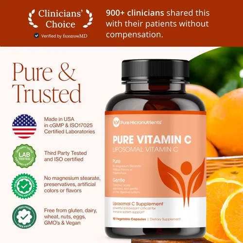 Vista 2 de Pure Micronutrients Vitamina C liposomal pura, suplemento de 1400 mg, 90 cápsulas, píldoras de ácido ascórbico VIT C de alta absorción