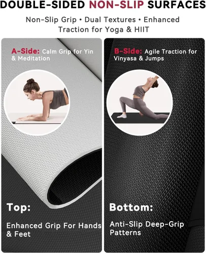 Vista 3 de HAPBEAR Large Yoga Mat 72"x30" - 5mm Thick PU Top & Rubber Bottom - Non-Slip Wide Exercise Mat with Dual Layers - High Shock Absorption for