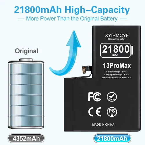 Vista 2 de XYIRMCYF Batería de Super Capacidad de 21800mAh Compatible con iPhone 13 Pro Max, Batería de Repuesto Li-Polímero de 0 Ciclos para iPhone 13 Pro