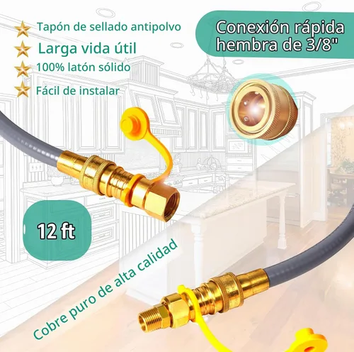 Vista 7 de 5369 Kit de conversión de propano a gas natural, manguera de gas natural de 12 pies con 3/8 pulgadas de diámetro interior con conexión rápida