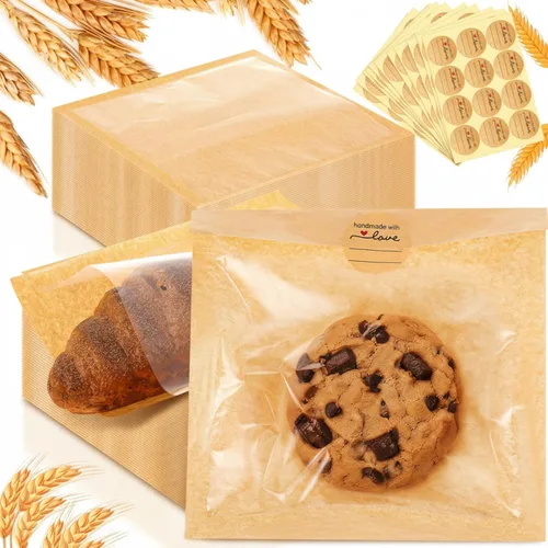 Vista 8 de Outus 100 bolsas de empaque para galletas con sello, bolsas de panadería de 3 x 3 pulgadas con ventana, papel resistente a la grasa termosellable