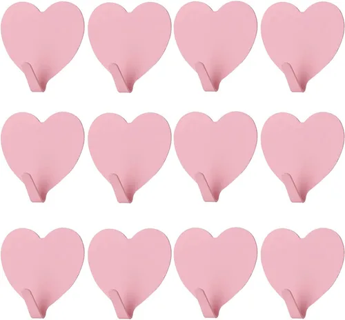 Vista 6 de JtmyAota Paquete de 12 ganchos decorativos de pared en forma de corazón, gancho de pared adhesivo fuerte de acero inoxidable para el hogar, cocina