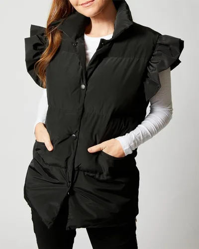 Vista 2 de Valphsio Chalecos acolchados para mujer, con mangas con volantes, para invierno, con botones y bolsillos