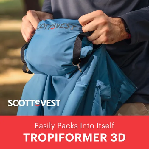 Vista 5 de SCOTTeVEST Tropiformer - Chaqueta 3D para hombre, 22 bolsillos ocultos, abrigo ligero repelente al agua para viajes y más