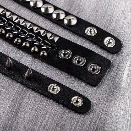 Vista 6 de MILAKOO 3 unids hombres tachonado brazalete remaches pulsera cuero remaches pulsera
