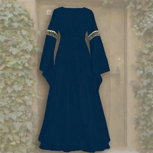 Vista 4 de HRSTUYL Vestidos de otoño medievales corsé para mujer vestido gótico renacentista 2022 talla grande vestido de Midevil negro gótico