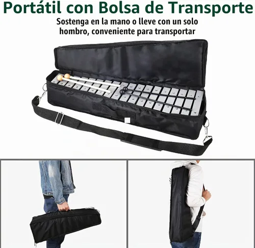 Vista 5 de Heuyrao Xilófono Glockenspiel plegable de 30 notas Negro & blanco